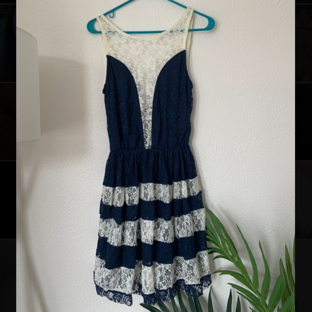 Vintage Lace Dress with Navy & White Accents